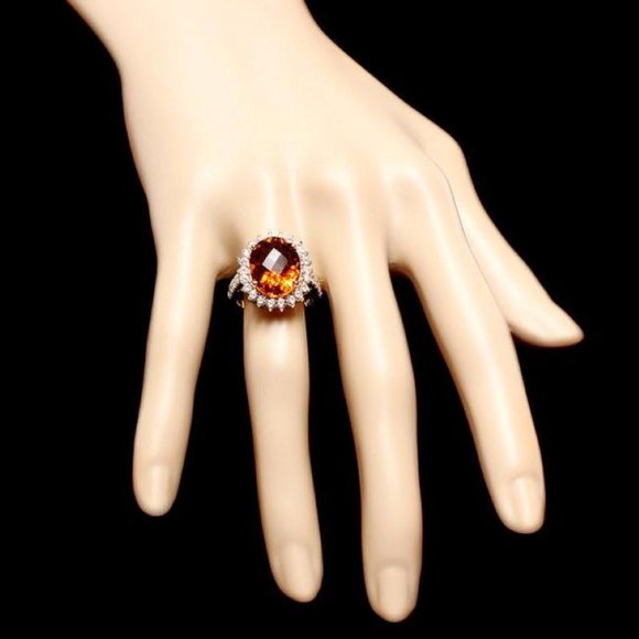Extraordinary 9ct Citrine and Diamond Ring in 14k Yellow  9.00Ct Natural Citrine & Diamond 14KY Gold Ring